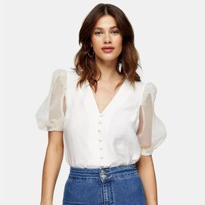 Topshop White Sheer Puff Sleeve Blouse